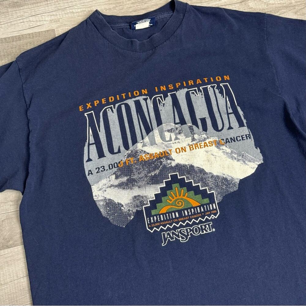Vintage 90s Jansport Aconcagua Tee Navy Made in USA Size XL